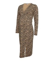 Mama.Licious Mamalicious Maternity Brown Leopard Print Midi Wrap Dress